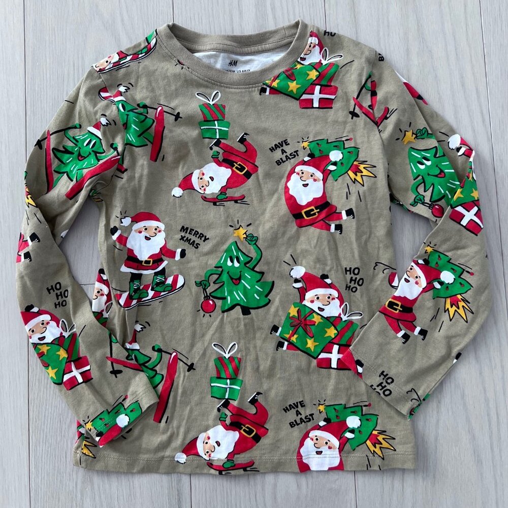 H&M Kids Christmas Santa Claus Print Holiday Pyjama Top ( Sz 6-8 yrs )